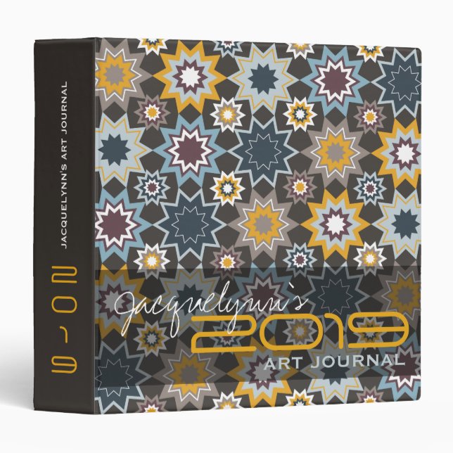 Ethnic Marrakesh Stars Boho Mosaic Pattern Journal Binder (Front/Spine)