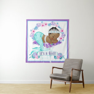 Ethnic Mermaid Baby Shower Backdrop Banner Tapestry