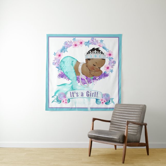 Ethnic Mermaid Baby Shower Backdrop Banners Tapestry (In Situ)