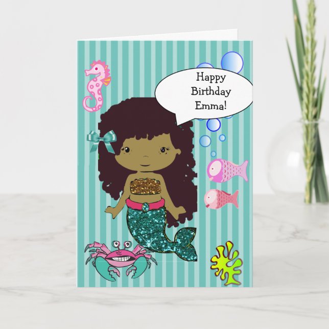 Ethnic Mermaid Happy Birthday Card (Front)