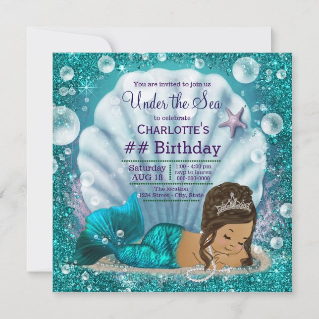 Ethnic Mermaid Under the Sea Birthday Party Invitation (Front)