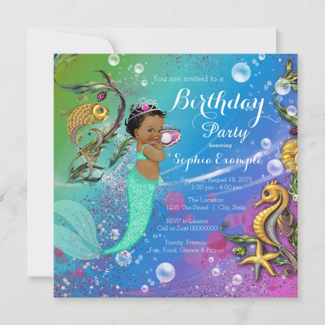 Ethnic Mermaid Under the Sea Birthday Party Invitation (Front)