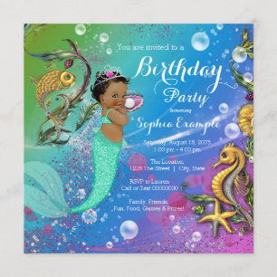 Ethnic Mermaid Under the Sea Birthday Party Invitation