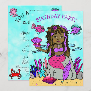 Ethnic Mermaid Under the Sea Birthday Party Invitation