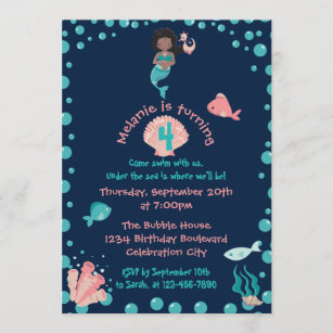 Ethnic Mermaid with Seahorse   4th Birthday Party Invitation