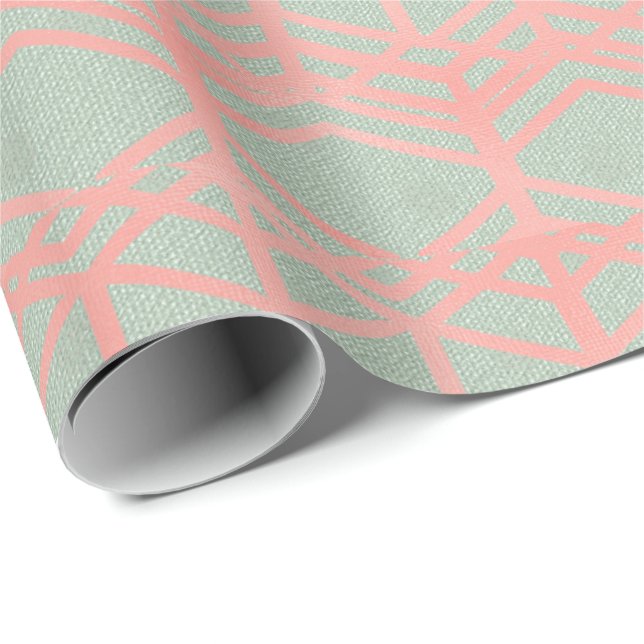 Ethnic Mint Green Pastel Pink Blush Geometric Wrapping Paper (Roll Corner)