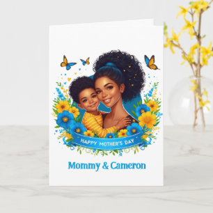 Ethnic Mom & Son Blue/Yellow Happy Mother's Day Card