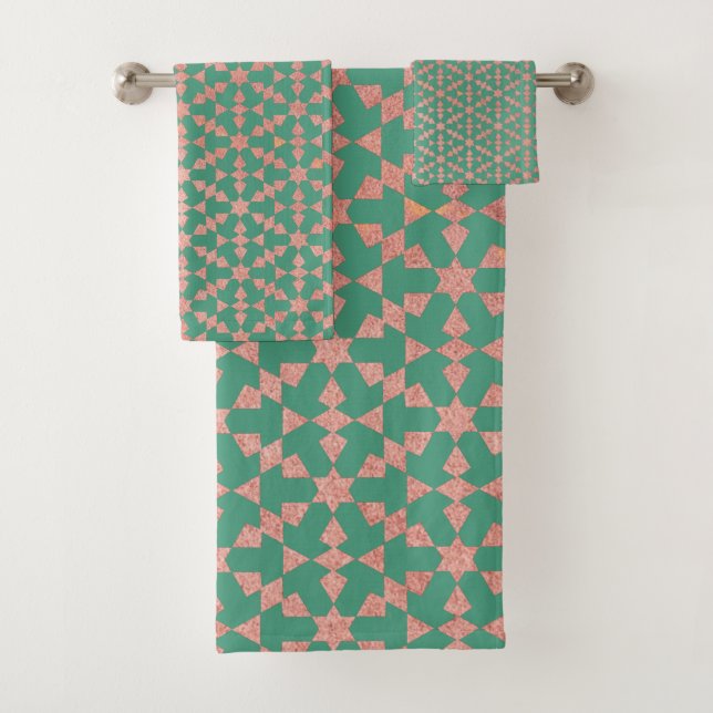Ethnic Moroccan Geometric Mosaic Pattern Bath Towel Set (Insitu)