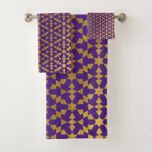 Ethnic Moroccan Geometric Mosaic Pattern Bath Towel Set