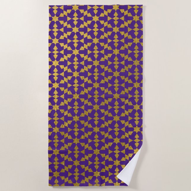 Ethnic Moroccan Geometric Mosaic Pattern Beach Towel (Front)