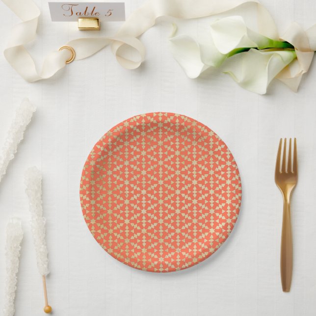 Ethnic Moroccan Geometric Mosaic Pattern Paper Plate (Wedding)