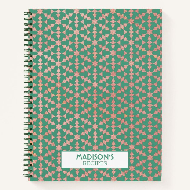 Ethnic Moroccan Geometric Mosaic Recipe Cookbook Notebook (Front)