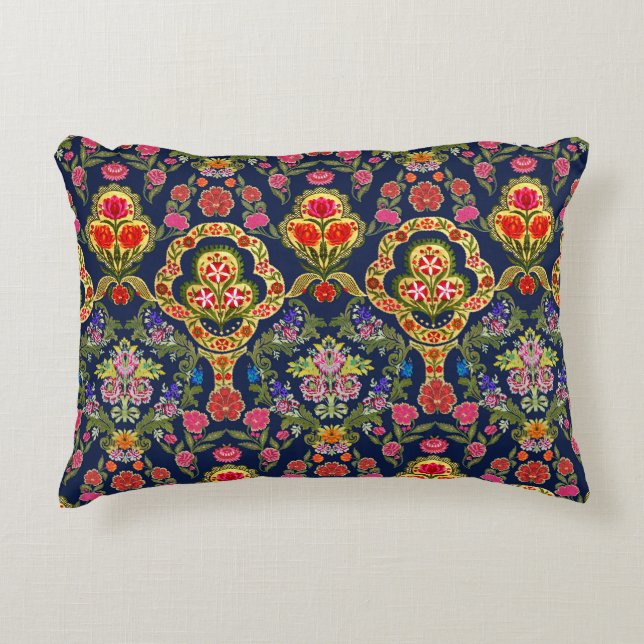 Ethnic Mughal Floral: Blue Seamless Pattern Accent Pillow (Front)