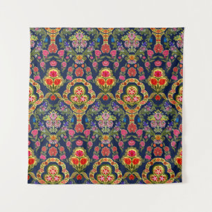 Ethnic Mughal Floral: Blue Seamless Pattern Tapestry