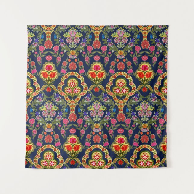 Ethnic Mughal Floral: Blue Seamless Pattern Tapestry (Front)