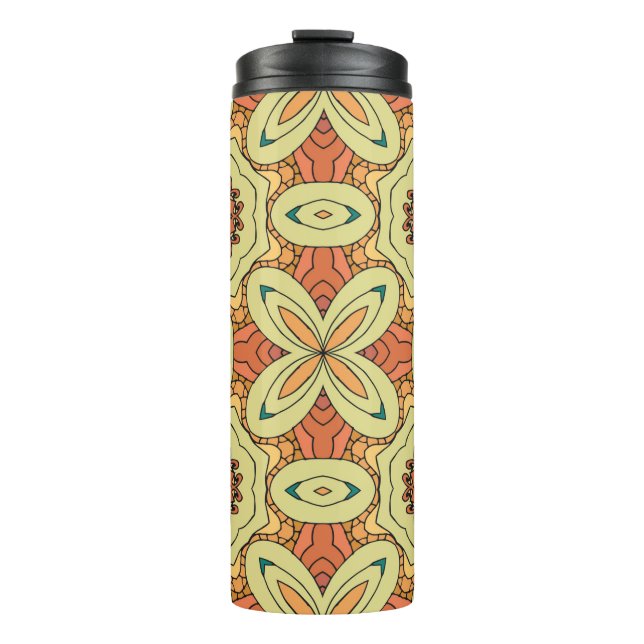Ethnic orange seamless pattern with mandala. illus thermal tumbler (Front)