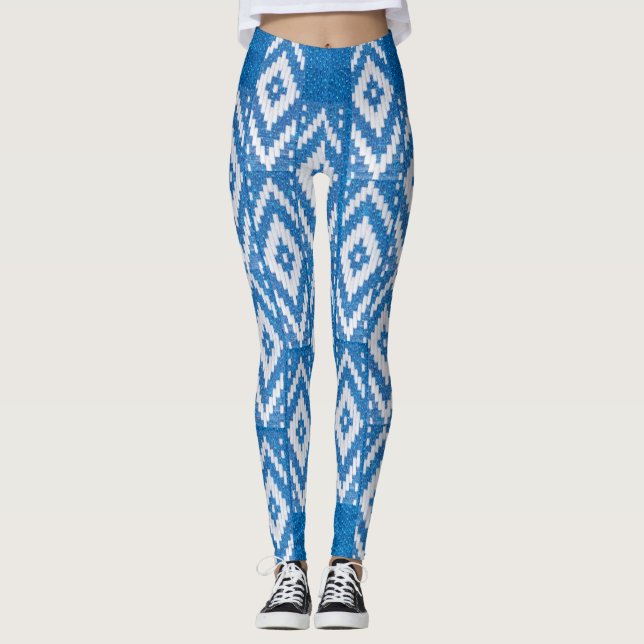 ethnic ornament on natural linen textile leggings (Front)