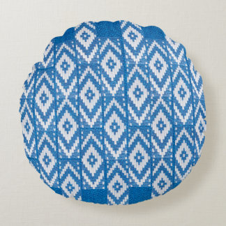 ethnic ornament on natural linen textile round pillow