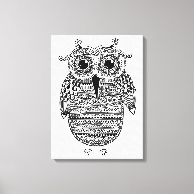 Ethnic Owl Ink Drawing 6 Canvas Print (Front)