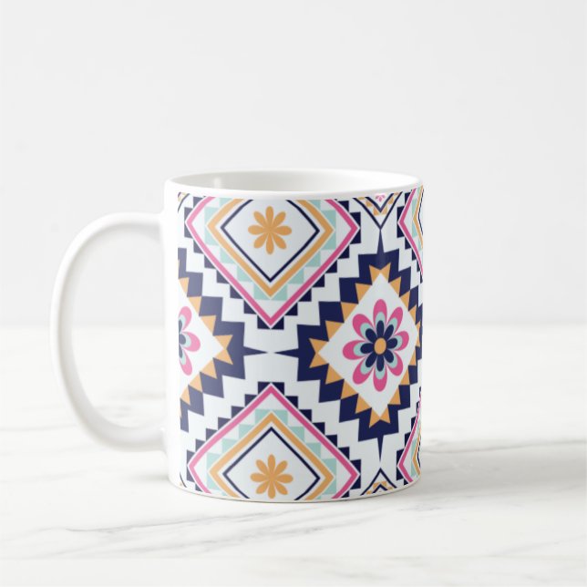 Ethnic Paisley Ornate Floral Tile Pattern Coffee Mug (Left)