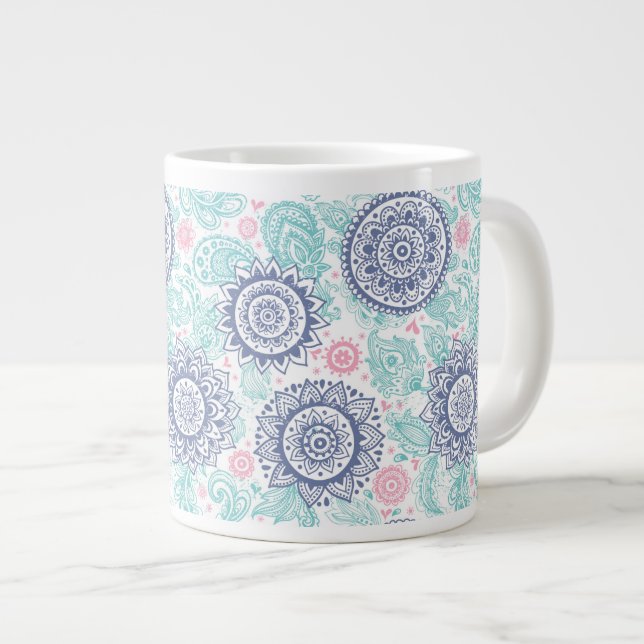Ethnic Paisley Pattern Large Coffee Mug (Front Right)
