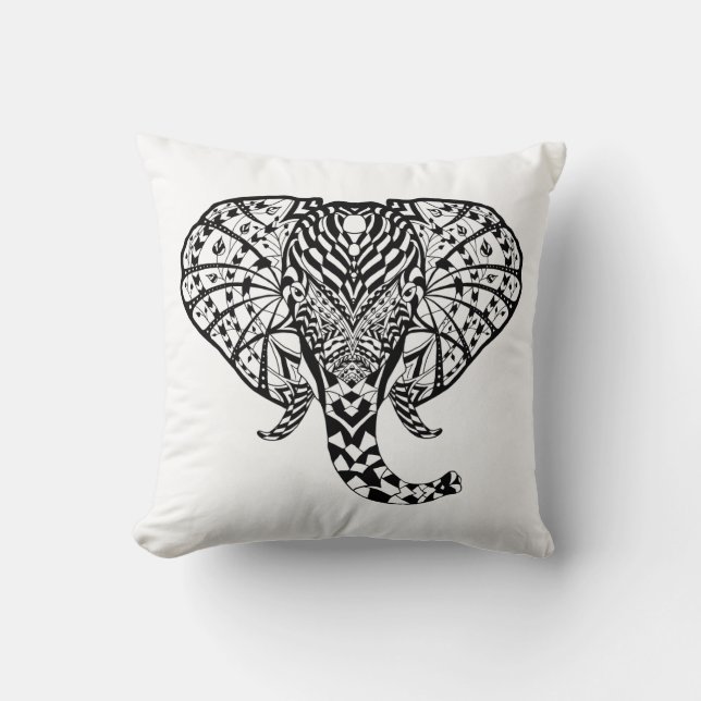 Ethnic Pattern Elephant Throw Pillow (Front)