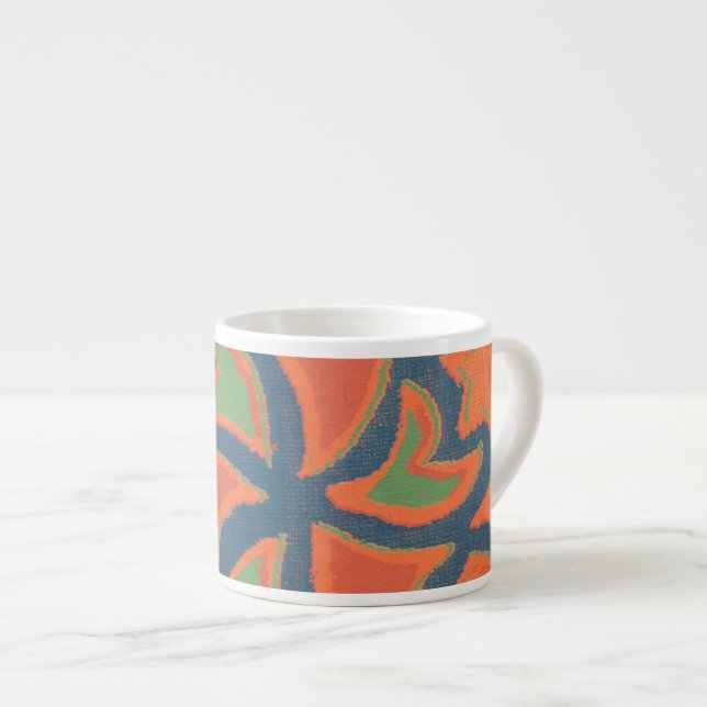 Ethnic Pattern Espresso Mug, Orange, Dark Blue Cup (Front Right)