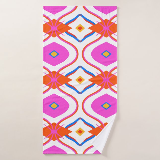 Ethnic pattern in bright pink colour with Arabic,  Bath Towel (Bath Towel)