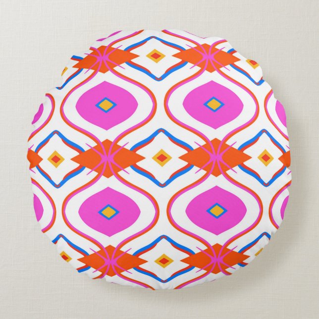 Ethnic pattern in bright pink colour with Arabic,  Round Pillow (Front)