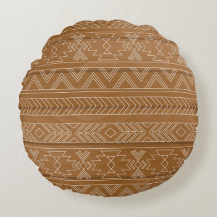 Ethnic pattern on wooden board. Vintage illustrati Round Pillow