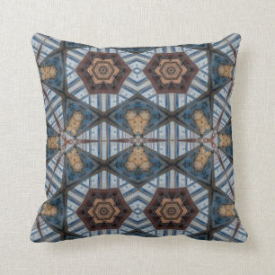 Ethnic Pattern Shades of Blue Tan Brown Throw Pillow