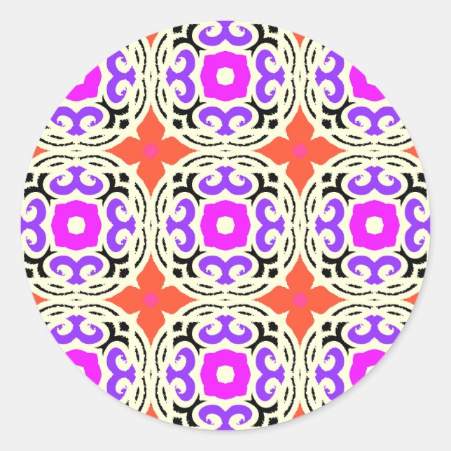 Ethnic Pattern with Moroccan Motifs Classic Round Sticker (Front)