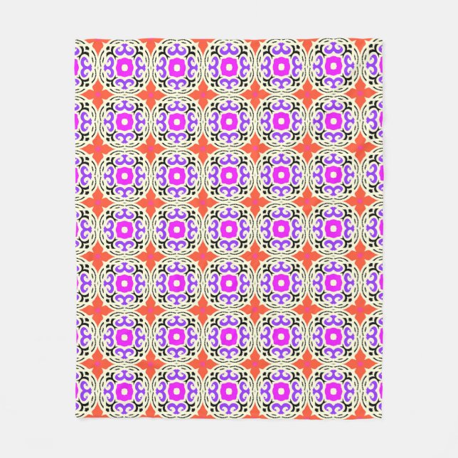 Ethnic Pattern with Moroccan Motifs Fleece Blanket (Front)