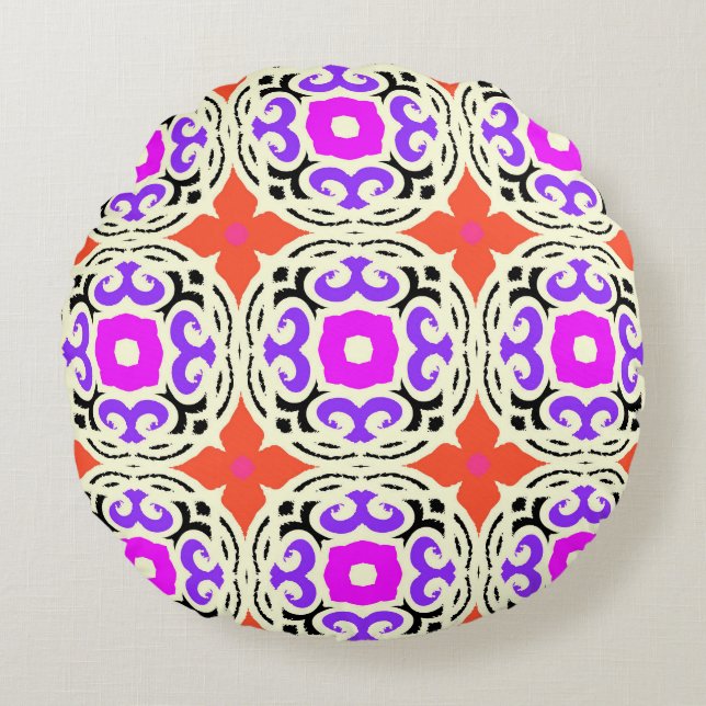 Ethnic Pattern with Moroccan Motifs Round Pillow (Front)