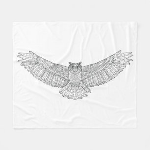 Ethnic Patterned Eagle Owl Fleece Blanket