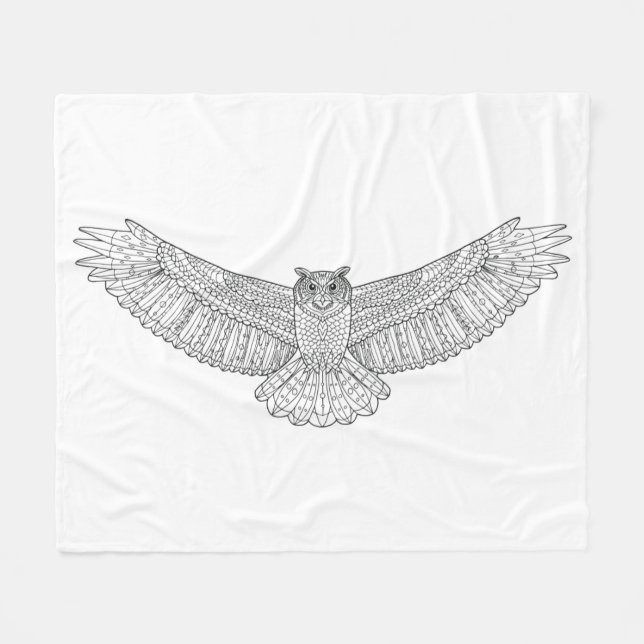 Ethnic Patterned Eagle Owl Fleece Blanket (Front (Horizontal))