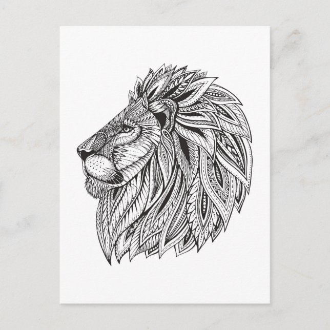 Ethnic Patterned Lion Head Postcard (Front)