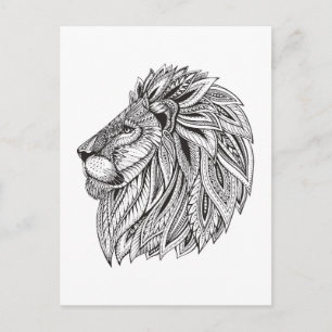 Ethnic Patterned Lion Head Postcard
