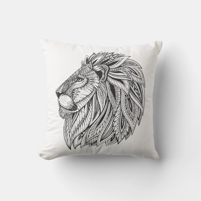 Ethnic Patterned Lion Head Throw Pillow (Front)