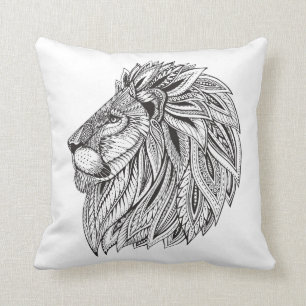 Ethnic Patterned Lion Head Throw Pillow