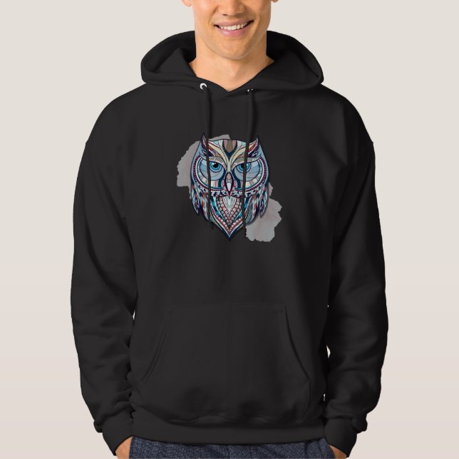 Ethnic Patterned Owl Hoodie (Front)
