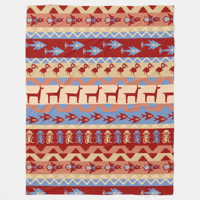 Ethnic Peruvian Inca Animals Llamas Fish and Birds Fleece Blanket (Front)