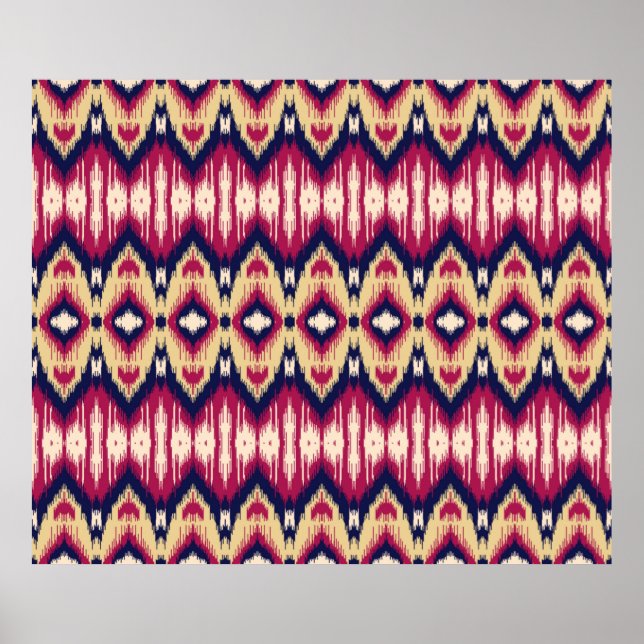 Ethnic pink blue ikat chevron pattern background T Poster (Front)