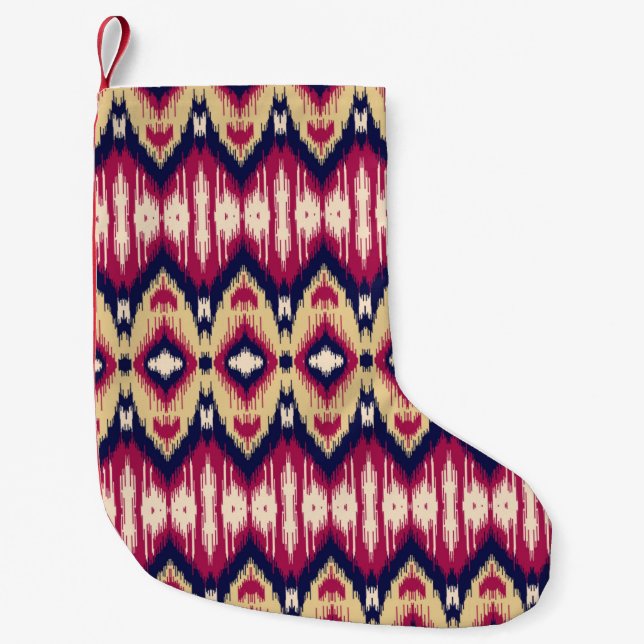 Ethnic pink blue ikat chevron pattern background T Small Christmas Stocking (Front)