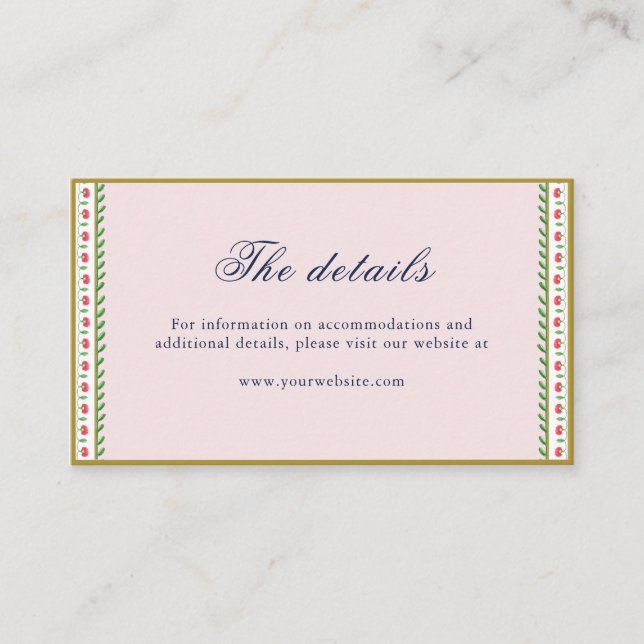 Ethnic Pink flower border Indian wedding details Place Card (Front)