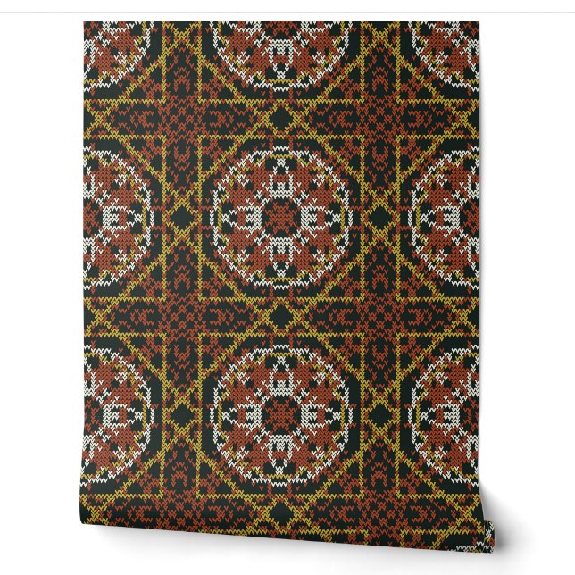 Ethnic Pixel Geometric Mandala Floral Pattern Wallpaper (Unrolling)