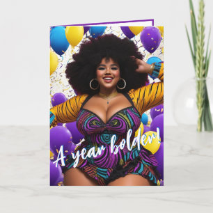 Ethnic Plus Size Woman with Afro Vibrant Birthday Card
