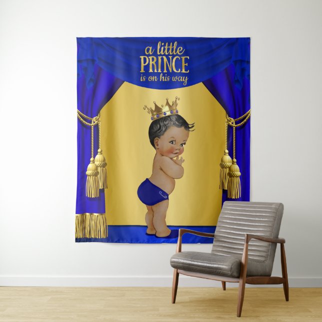 Ethnic Prince Baby Shower Backdrop Banner Tapestry (In Situ)
