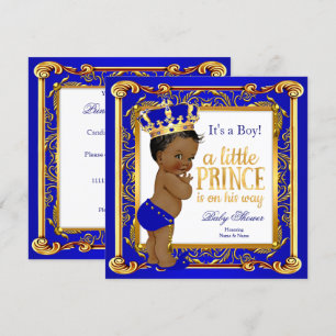 Ethnic Prince Baby Shower Damask Blue Gold Invitation