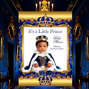 Ethnic Prince Baby Shower Royal Blue Ornate Gold Invitation